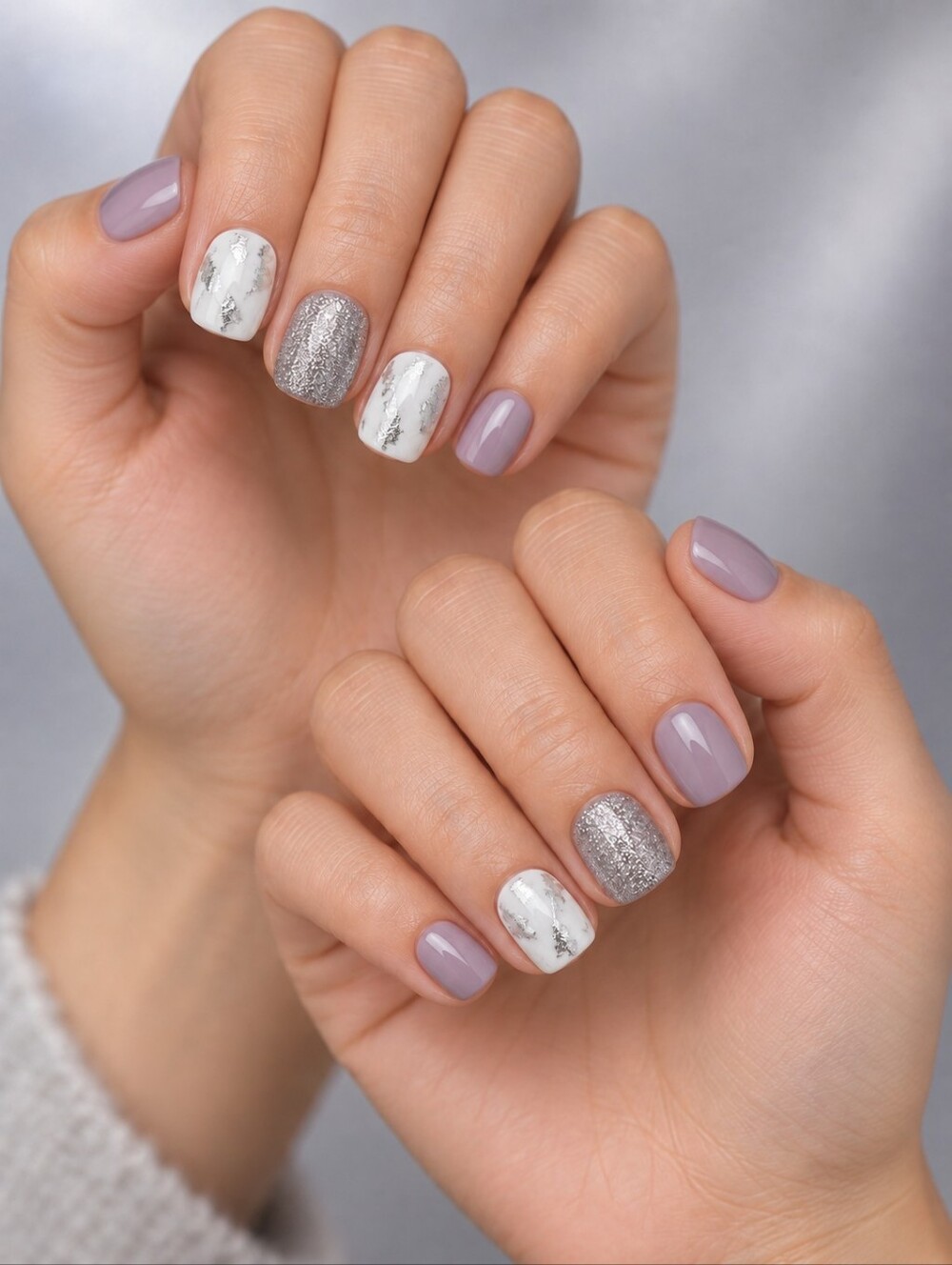 🔥3/$21 Grayish marble and glitter design short Press On False nails